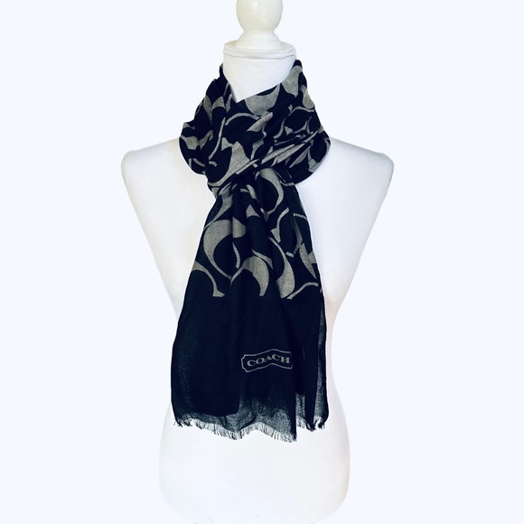 Coach Accessories Coach Black Gray Signature Scarf Thin Raw Hem 0